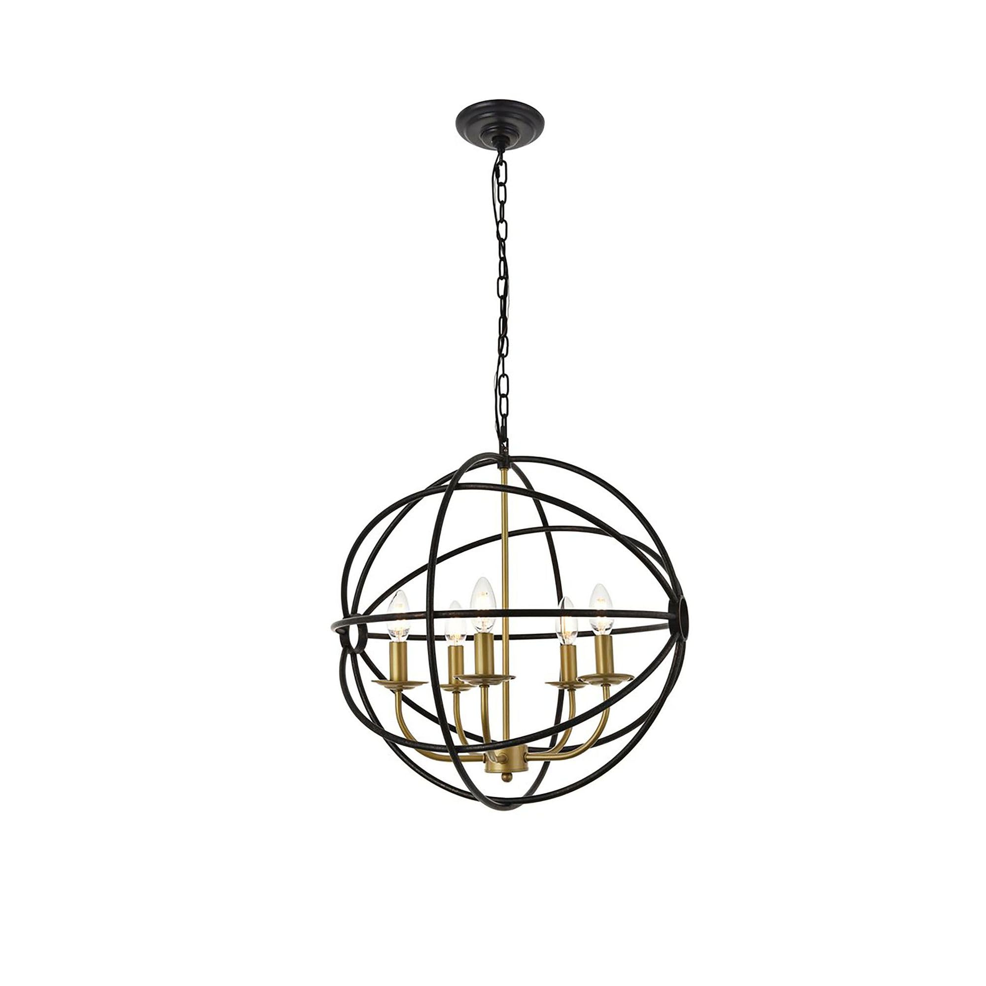 Living District Indoor Modern Home Decorative Bright Ceiling Octavia 5 Light Brass and Dark Brown Pendant