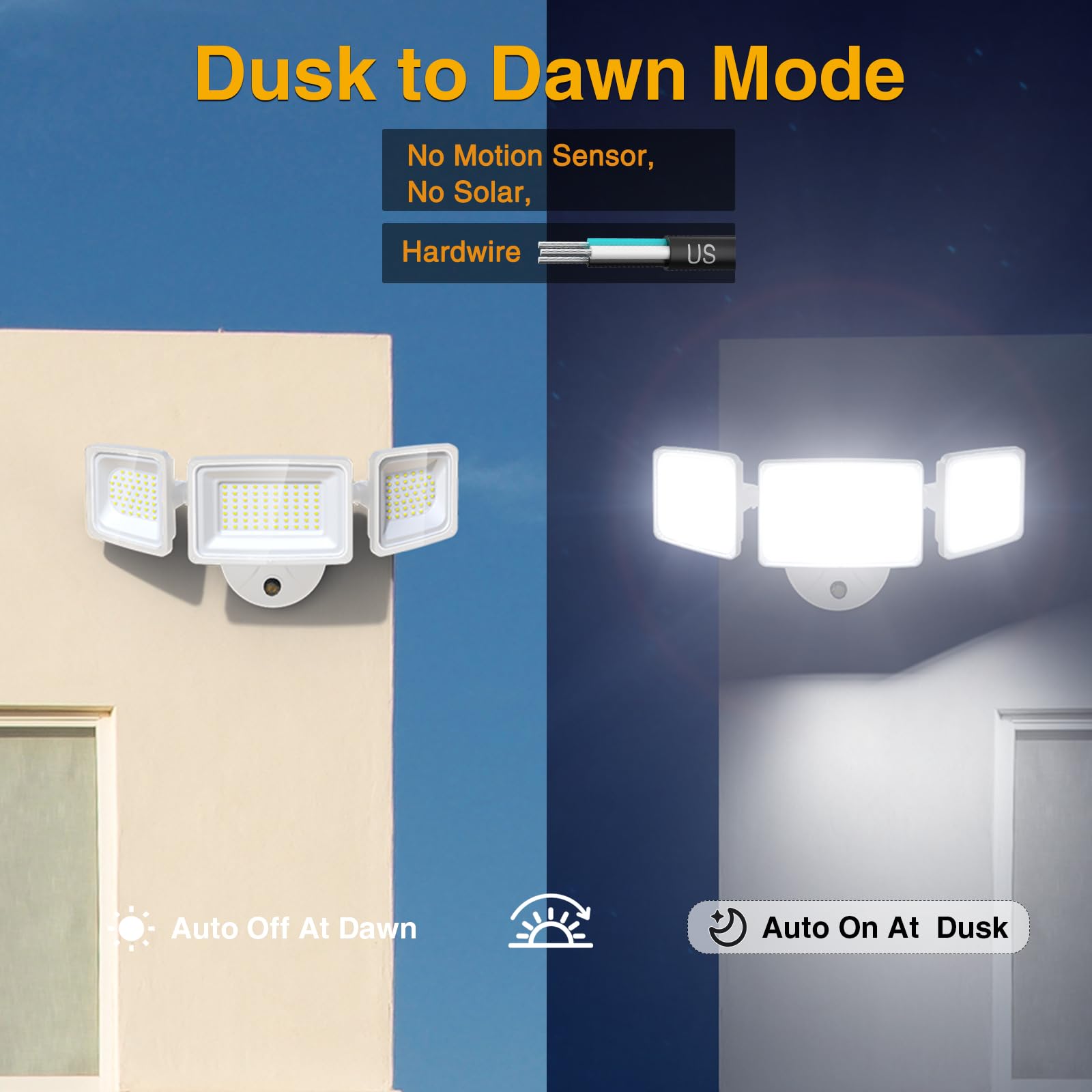Onforu 100W Dusk to Dawn Flood Lights, 9000LM, IP65 Waterproof, 3 Adjustable Heads, 6500K White, Ideal for Garage, Patio, Yard
