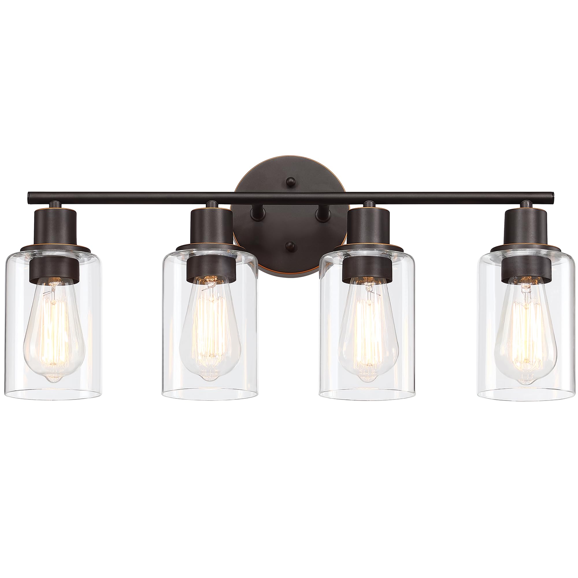 Pia Ricco Bathroom Vanity Light Fixtures, 4-Light Bathroom Wall Lights with Clear Glass Shades, Oil Rubbed Bronze Modern Wall Sc