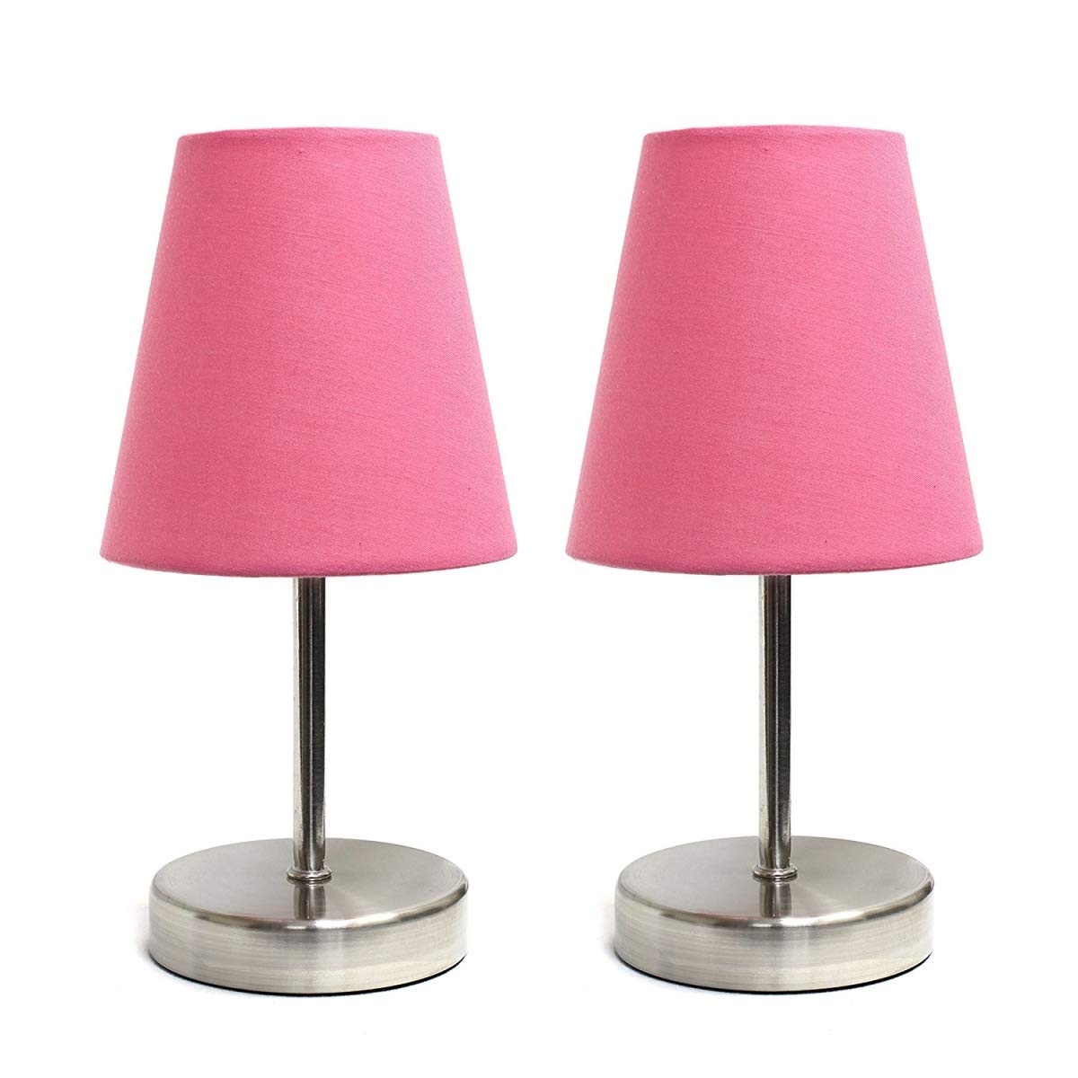 Simple Designs Sand Nickel Mini Basic Table Lamp with Fabric Shade 2 Pack Set