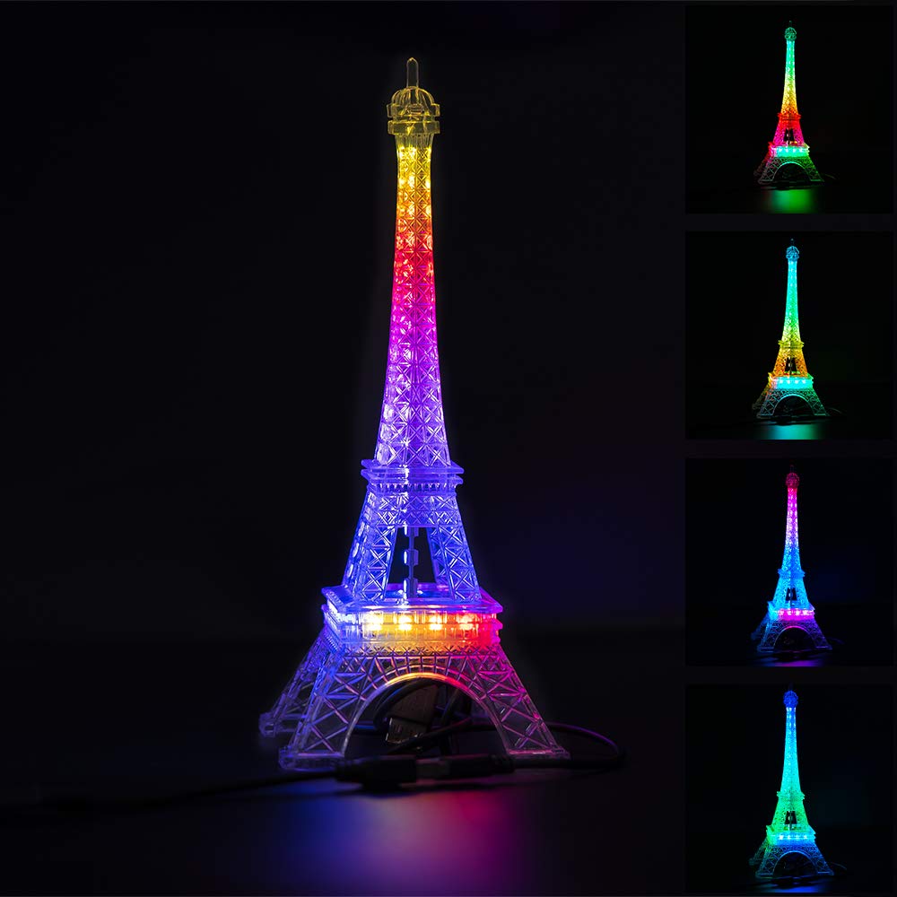BTF-LIGHTING USB Night Light 48 LED Color Changing Eiffel Tower Mini Lamp 9.8inch Multicolor Model DT01