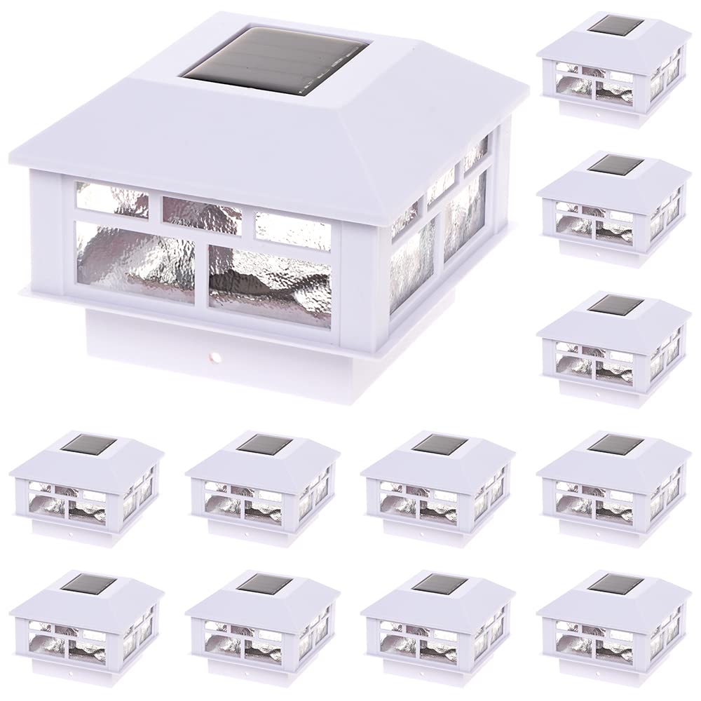GreenLighting Solar Post Cap Lights, 12 Pack, Waterproof White, Fits 4x4 Wood & 5x5 PVC/Vinyl, Bright LED, Model TN-1222607