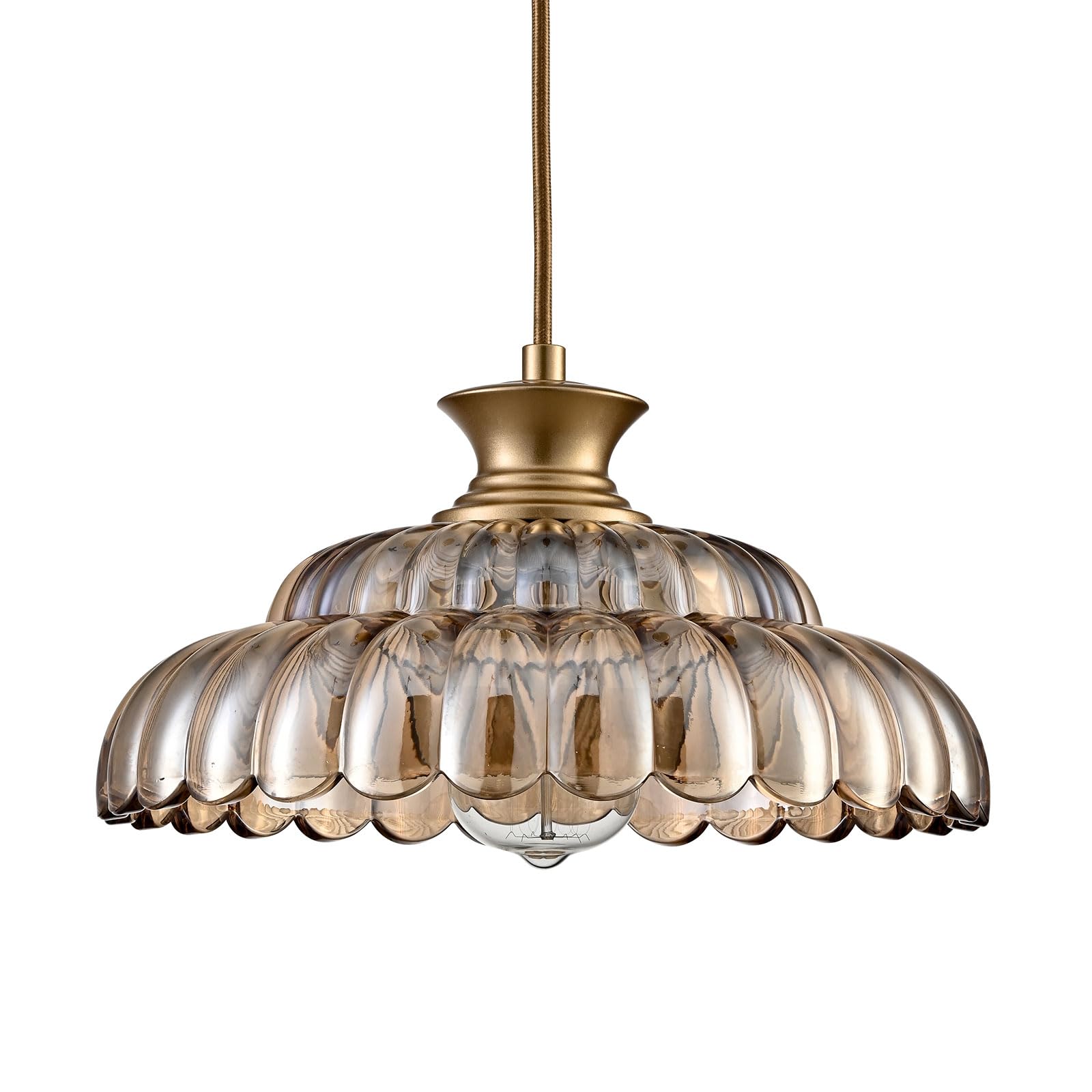 HYDProfessional Vintage Amber Glass Pendant Lights Modern Gold Kitchen Island Pendant Light Fixture Adjustable Hanging Ceiling for Dining Living Room Restaurant Entryway