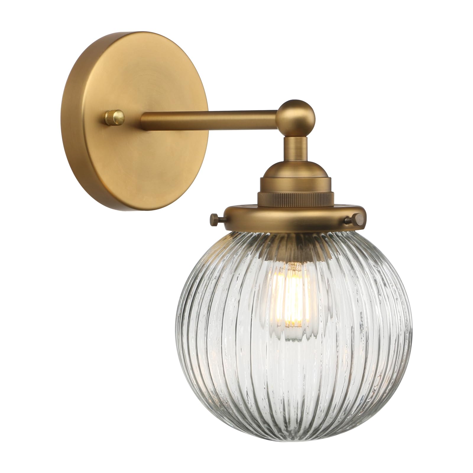 Yosoan 1-Light Wall Light, Vintage Industrial Retro Striped Round Glass Shade Farmhouse Wall Lamp for Kitchen Living Room(Antiqu