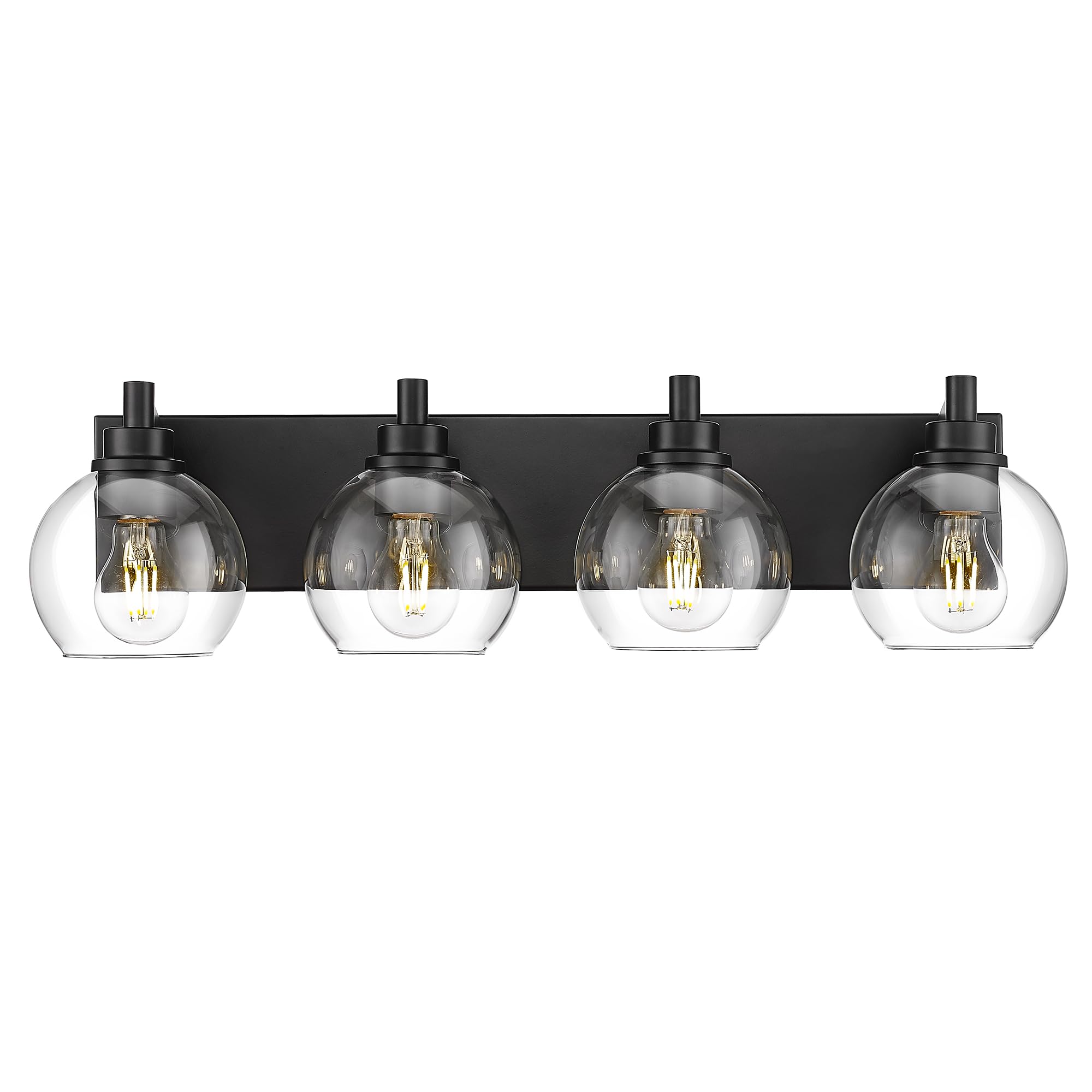Metwet Bathroom Light Fixtures, 4 Light Matte Black Vanity Light, 26 Inch Modern Wall Sconces With Globe Clear Glass Shade, Vani