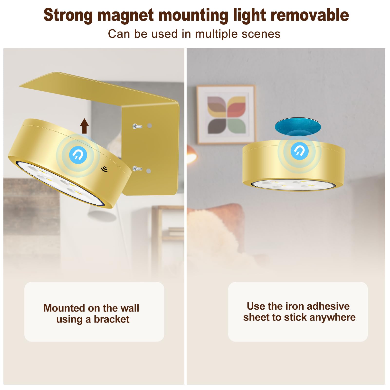 Ttq 4Pcs Magnetic Picture Lights Batteries Operated Painting Light With Telecontrol And Dimmable Timer,Gold Art Display Light Wireless Walls Decor Puck Lights For Picture Frame Artworking Portraits