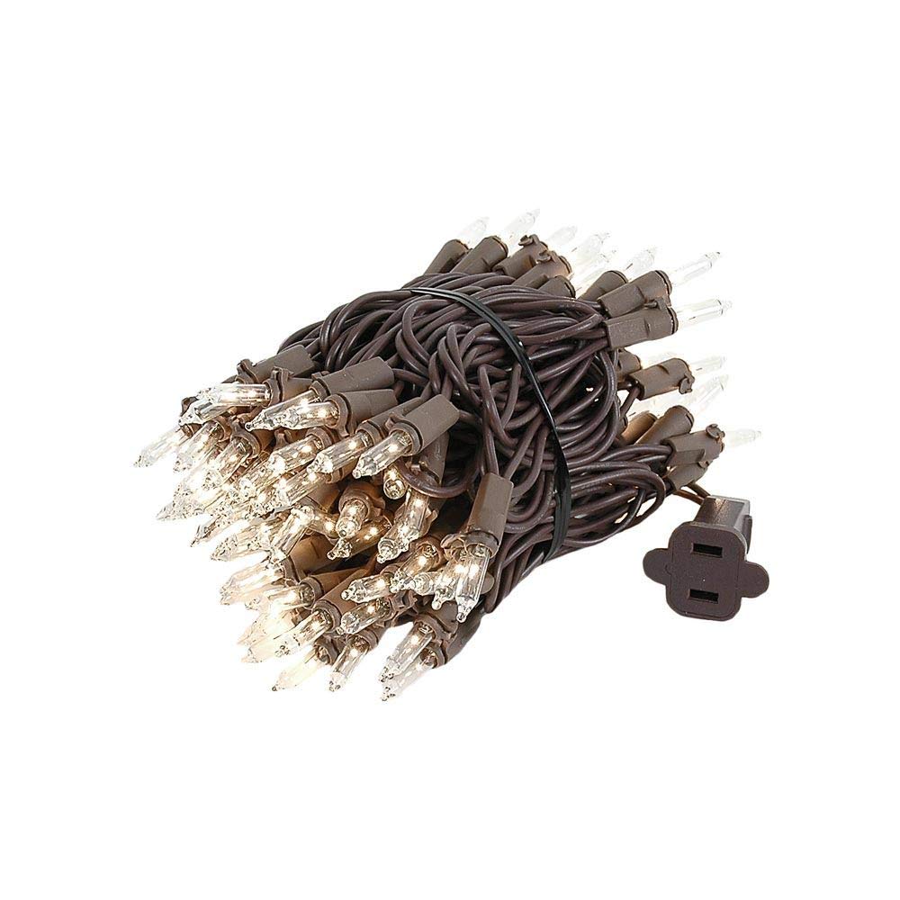 Novelty Lights 22 Feet 100 Bulbs Traditional Incandescent Mini Lights, Clear on Brown Wire with 2.5 Spacing, Commercial Grade an