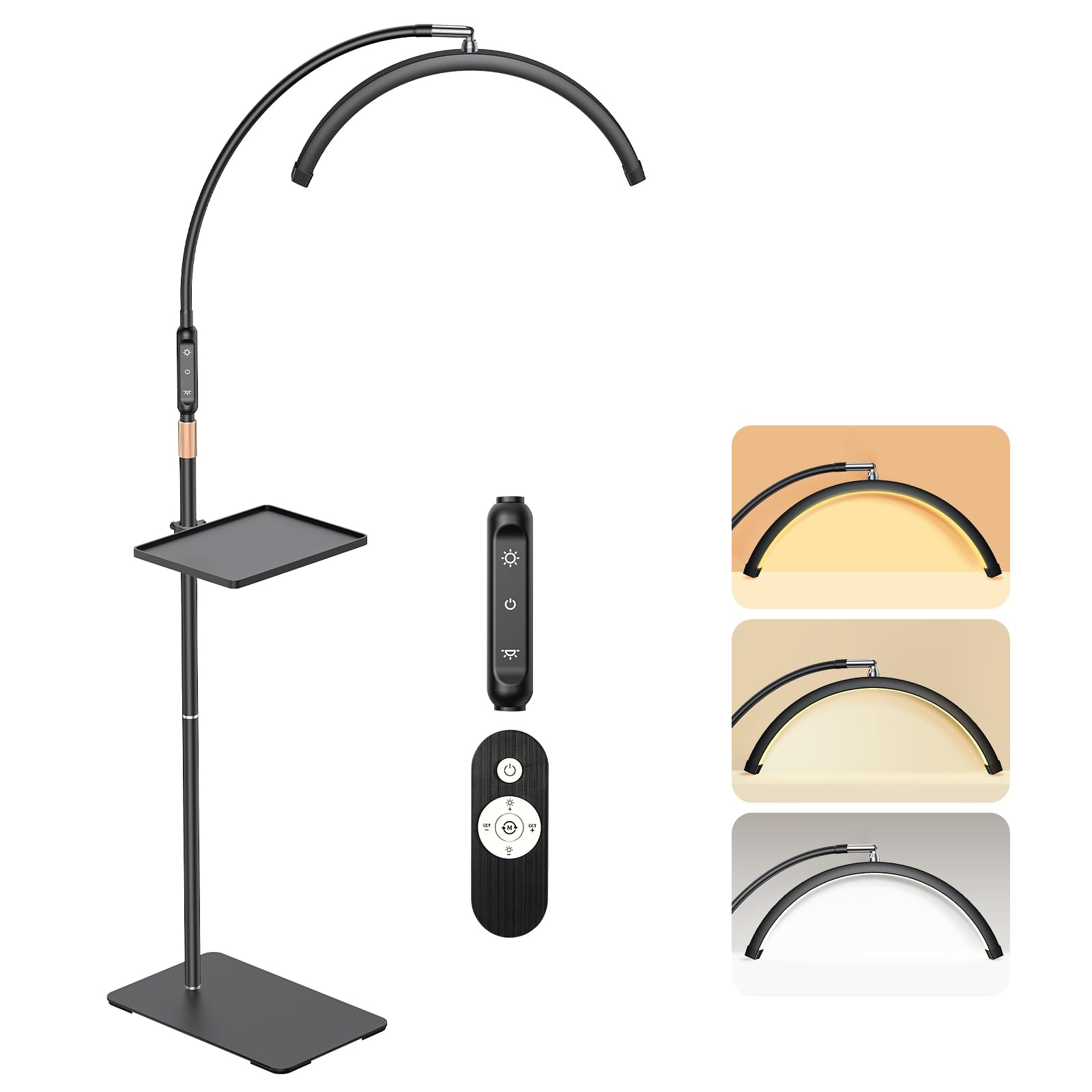 Mznoo Lash Light, Half Moon Lamp with Tool Tray, LED Floor Lamp for Eyelash Extensions, Nail Art, Tattoo Art and Skincare, Adjus