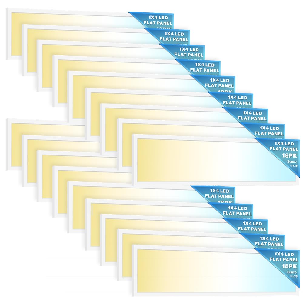 Sunco 18 Pack 1x4 LED Flat Panel Light, Selectable CCT (3500K/4000K/5000K) & Wattage Selectable (30W/40W/46W), 0-10V Dimmable, 1