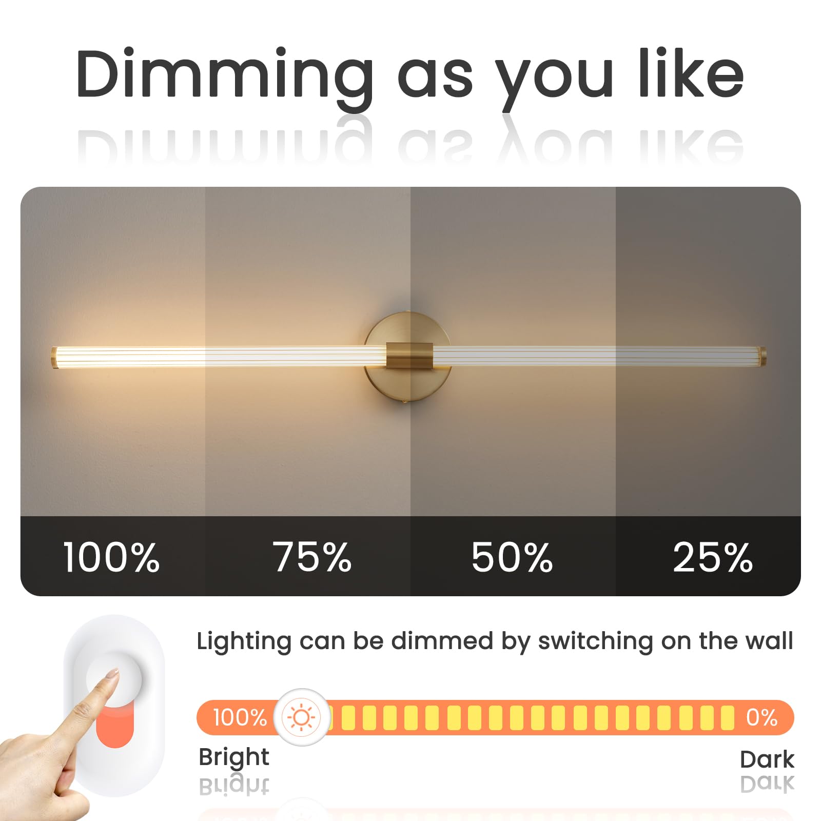 Gednbo Dimmable LED Bathroom Vanity Light Fixture, 39 inch, Gold, Metal, Model 1738, Modern Wall Sconce for Bathroom, Bedroom, Living Room