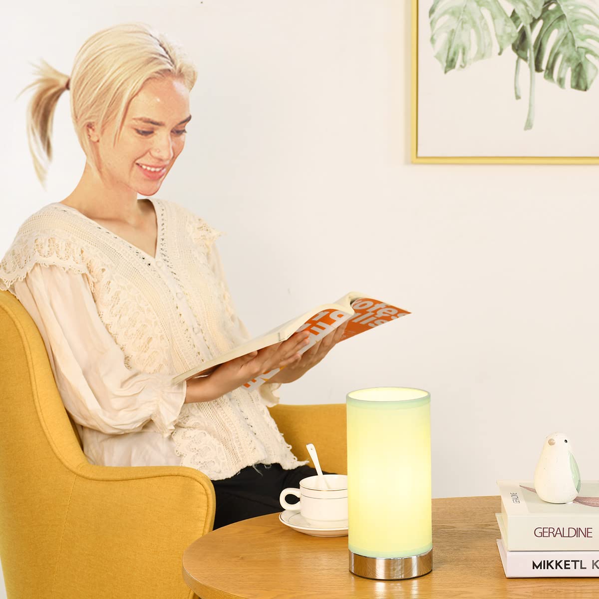 Lampwell Mint Green Small Table Lamp, Modern Bedside/Night Light, Metal & Fabric, Bulb Excluded