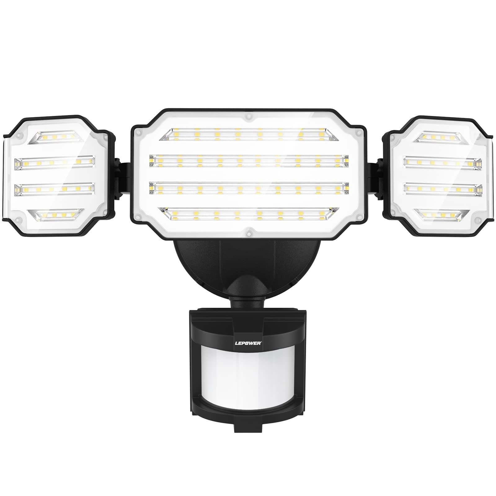 Lepower 4500Lm Motion Sensor Outdoor Lights, 45W Led Security Lights, Ip65 Waterproof, 5000K Flood Lights Outdoor With 3 Head Mo