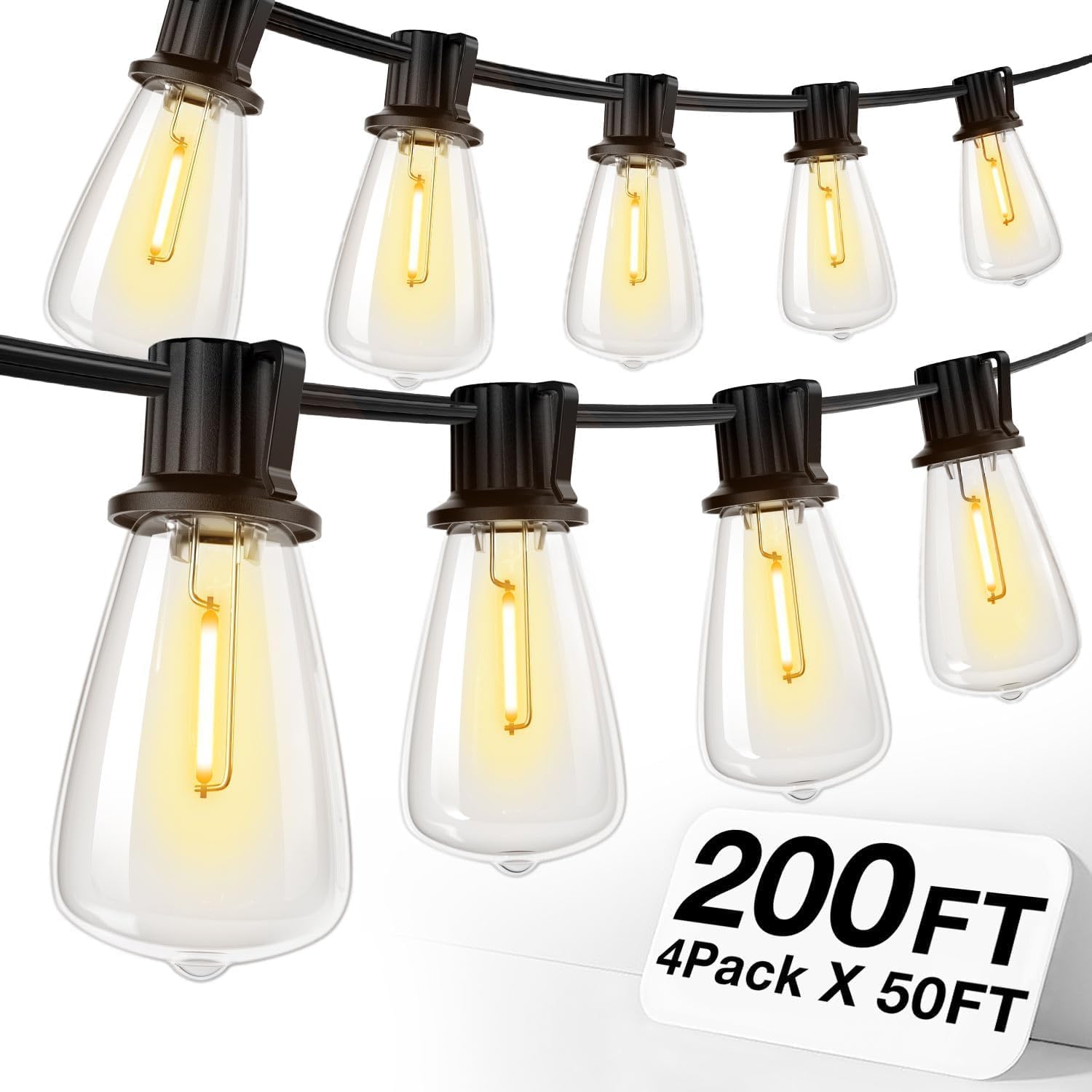 addlon Outdoor String Lights, Waterproof ETL Listed, 200FT, 60+4 Dimmable ST38 LED Bulbs, Model A09JW030301005
