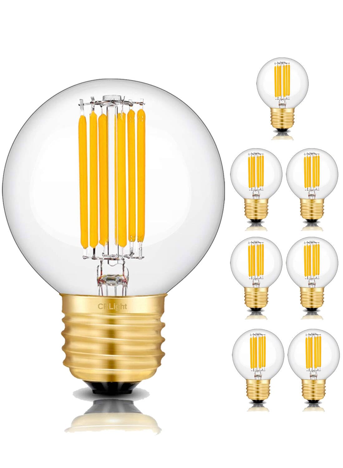 CRLight 6W Dimmable Edison LED Globe Light Bulb, 70W Eqv 700LM 2700K Warm White, E26 Vintage Small Round Bulb G16.5/G50 Clear Gl