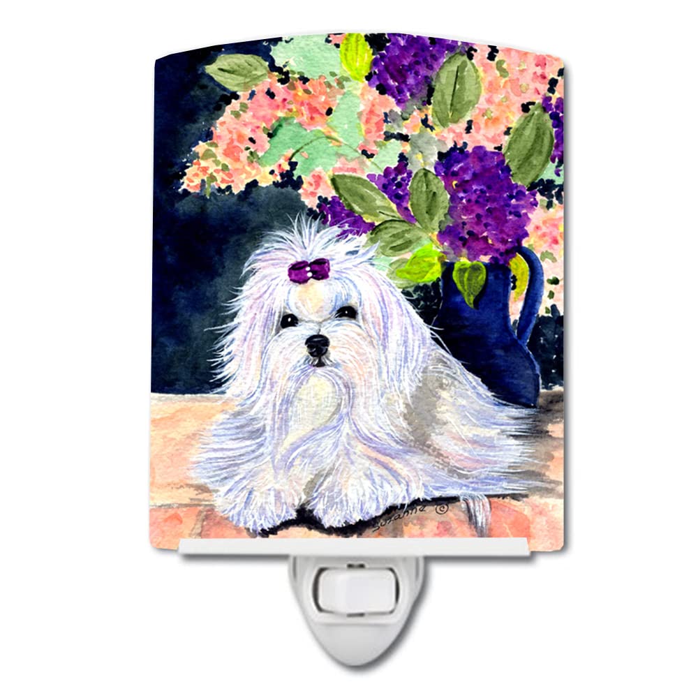 Carolines Treasures Ceramic Night Light, UL-Certified, 6x4x3in, Maltese 8287, Ideal for Bedroom, Bathroom, Nursery, Kitchen