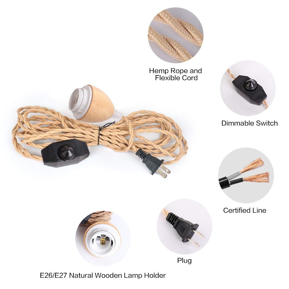 Arturesthome 16.4Ft Pendant Light Cord Kit - Dimmable Vintage E26 E27 Socket For Diy Farmhouse Decor
