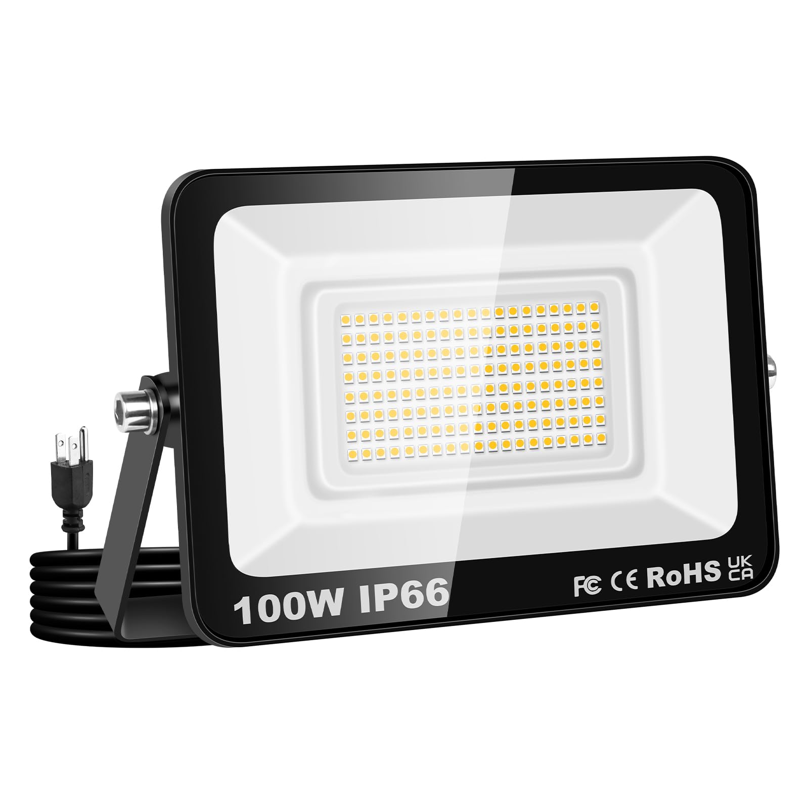 Willpower Outdoor LED Floodlights 100W 10000LM  Flood Lights with Plug  LED Security Lights 3000K Warm White Job Site Work Lamp IP66 Waterproof for Garden Garage Yard Lawn Court Workshop Patio