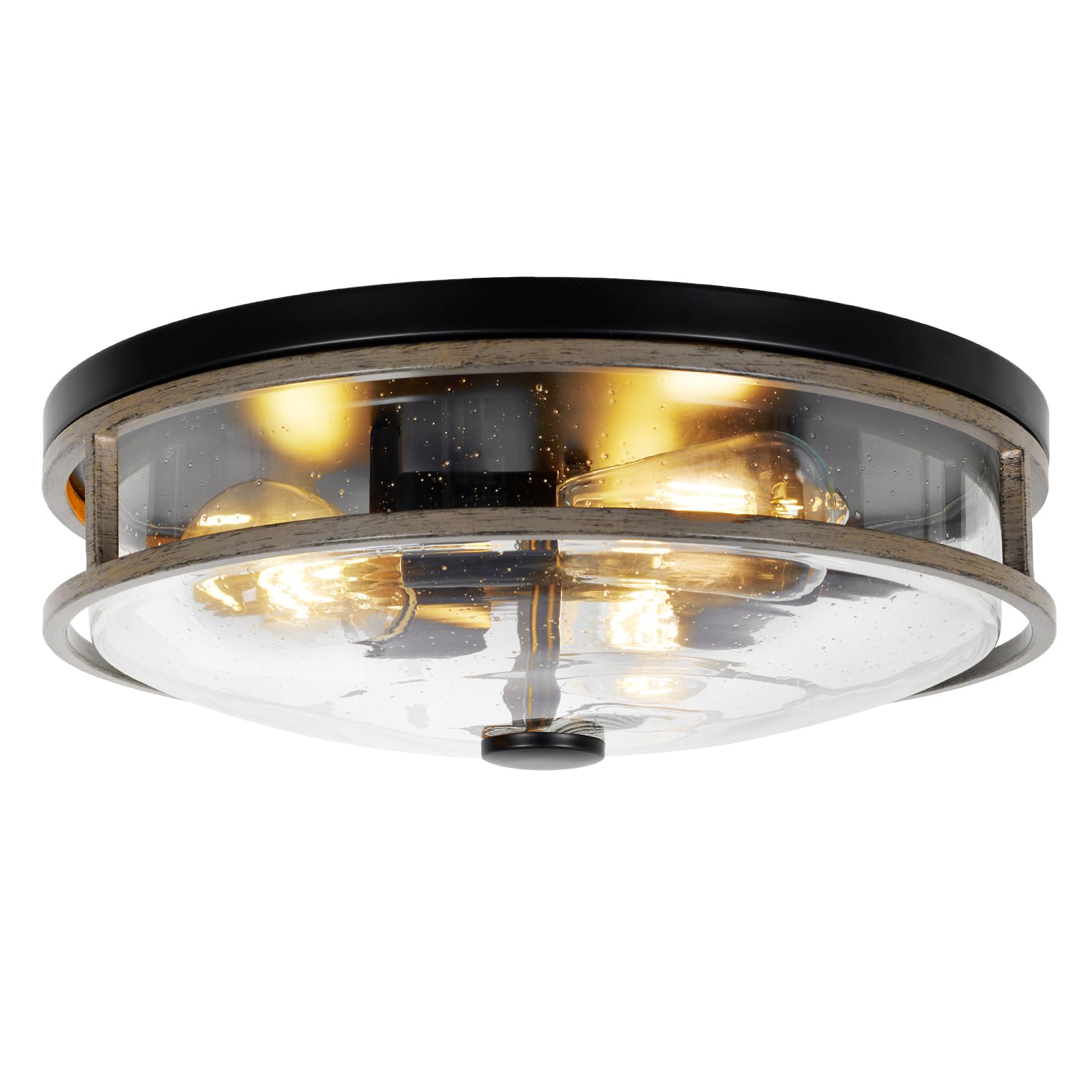 Rosient 16 Inch Large Flush Mount Ceiling Light Fixture with Seeded Glass, Wood Grain Round Ceiling Lamp Shade, Modern Farmhouse