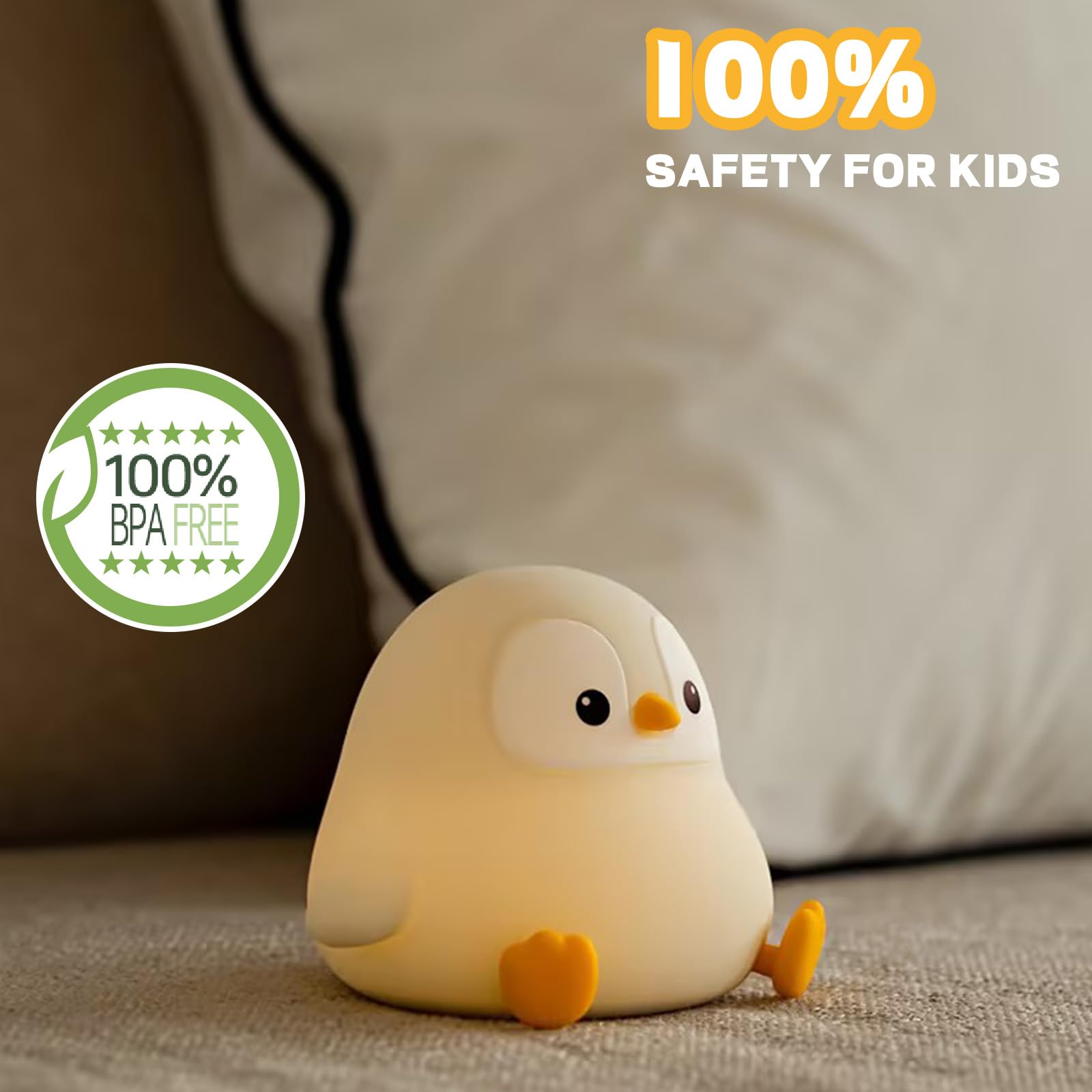 VoMii Penguin Night Light - Dimmable Silicone Lamp, 5" x 4" x 3.9", Cute Rechargeable Nursery Decor for Kids