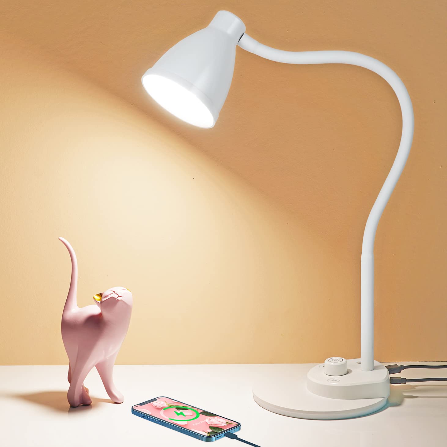 Bohon Led Desk Lamp With Usb Charging Port, 3 Color Modes Dimmable Reading Lamp, Auto Dimming Task Lamp, Flexible Gooseneck Tabl