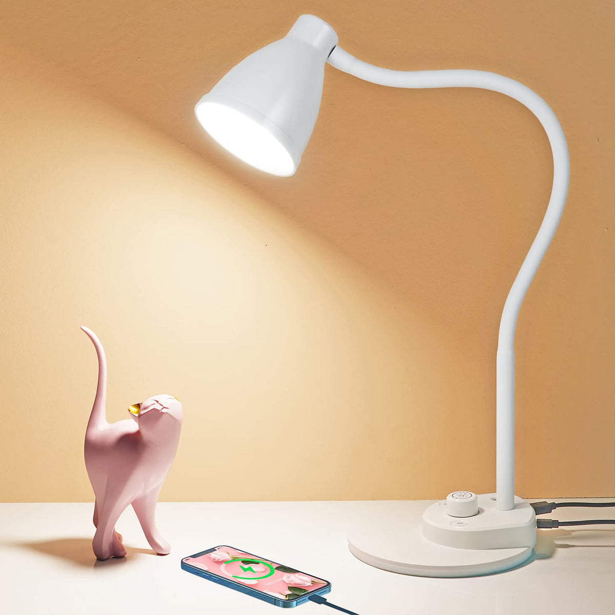 Bohon Led Desk Lamp With Usb Charging Port, 3 Color Modes Dimmable Reading Lamp, Auto Dimming Task Lamp, Flexible Gooseneck Tabl