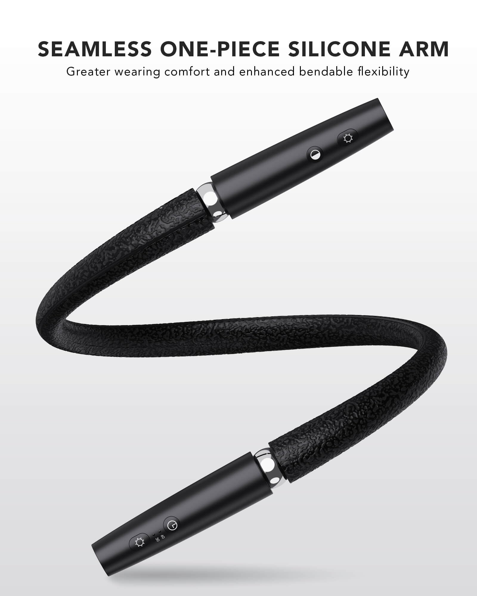 NIVAVA Neck Reading Light, Rechargeable LED Book Light, Bendable Silicone Arm, Model HY-01, Black