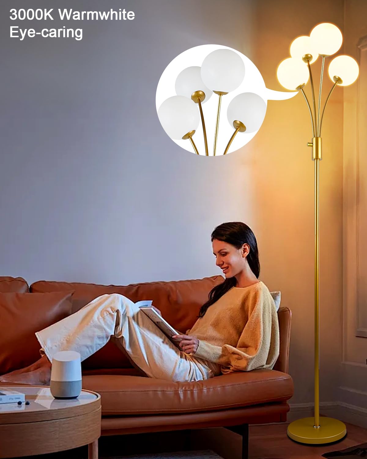 Lightdot 67In Dimmable Globe Floor Lamp 4-Lights Gold Standing Lamps With 4Pcs 3000K G9 Bulbs Soft Warm White Mid Century Modern