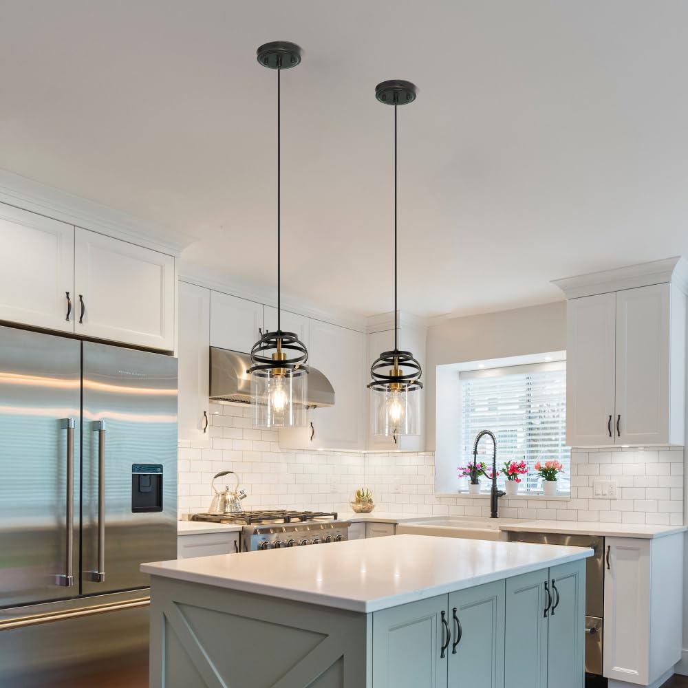 Black Kitchen Pendant Lighting Over Island  Modern Glass Pendant Lighting  Hanging Lights For Living Room Set Of 2  Pendant Lights Kitchen Island 2 Pack  Pendant Lamp For Dining Room  Hallway  Sink