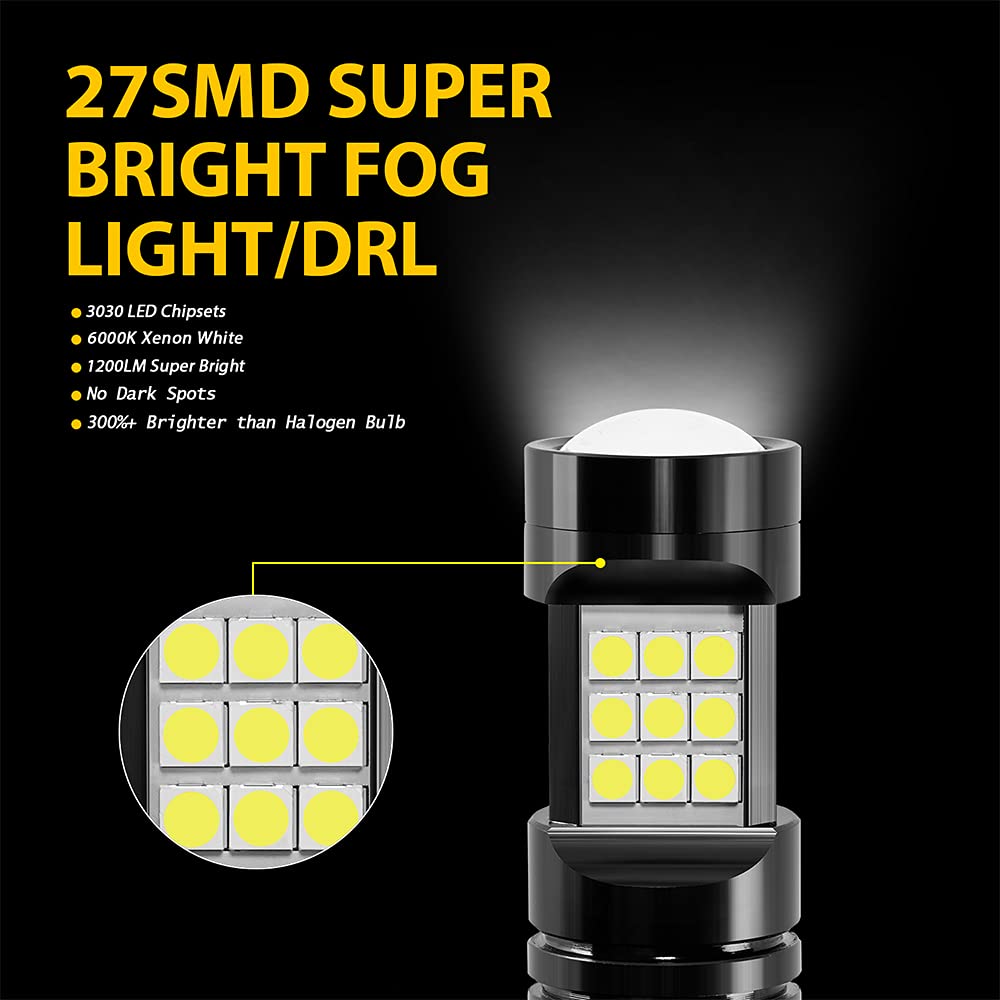 AUXLIGHT 5202 LED Fog Light Bulbs, 2400 Lumens, Xenon White, Aluminum, Replacement for Cars and Trucks
