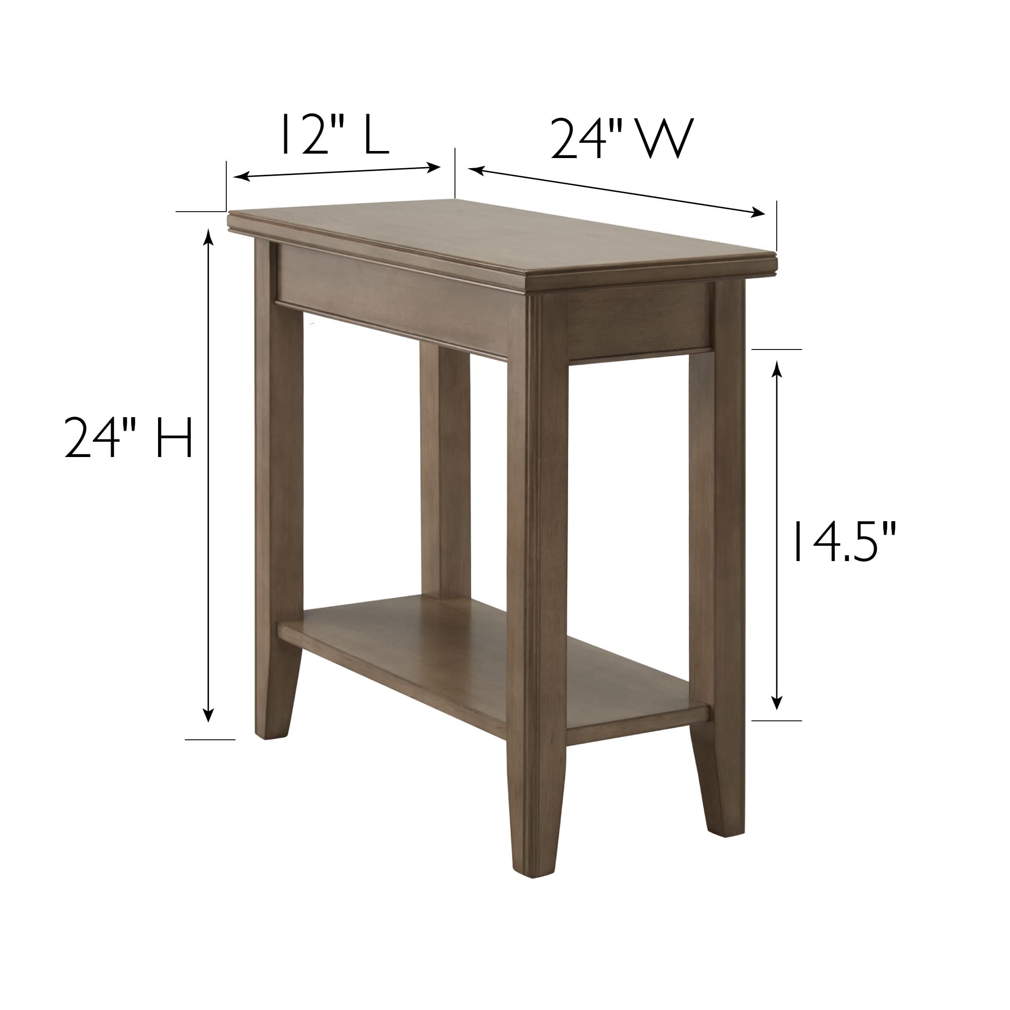 Leick Home Laurent 12 In. Narrow End Side Table, Solid Wood With Shelf, Smoke Gray, 10505-Gr