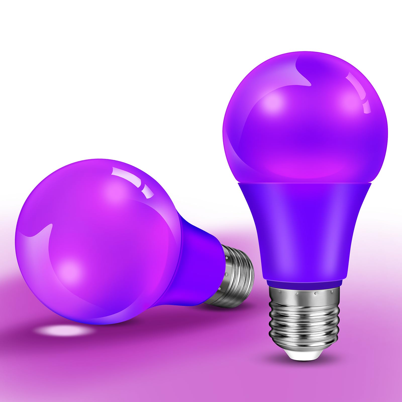 2-Pack Purple Light Bulb Halloween Light Bulbs, 9W (60W Equivalent) LED Colored Light Bulb E26 Base for Christmas Home Holiday Lighting Party Wedding Bar Mood Decor