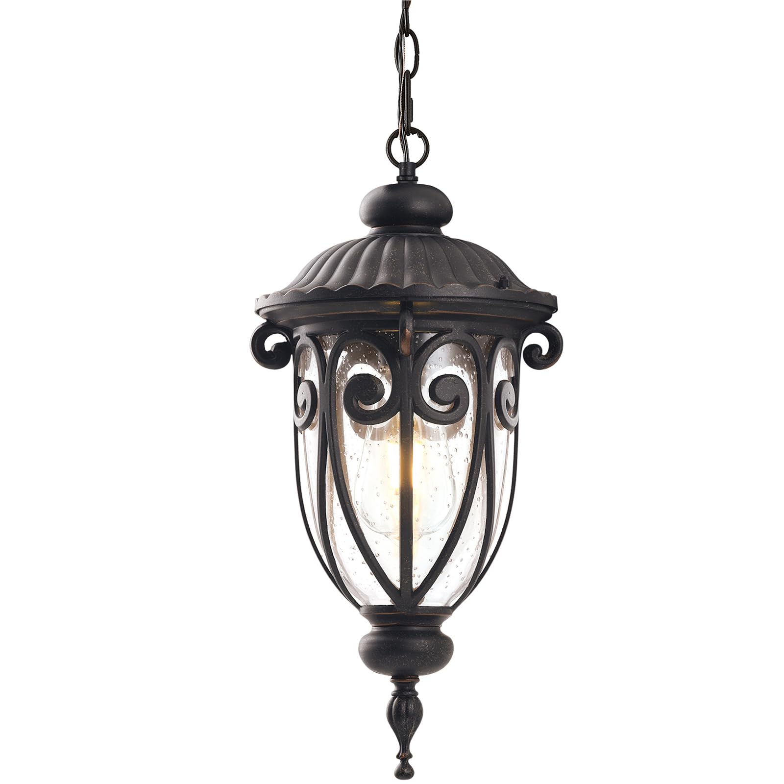 GOALPLUS Vintage Bronze Outdoor Pendant Light Fixture, 20.5in High, Adjustable Chain, Seeded Glass, Model LMP0519-M