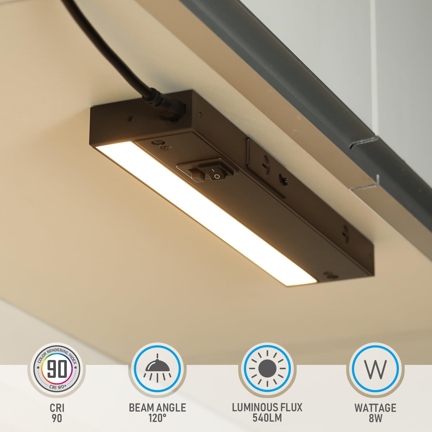 TORCHSTAR LED Under Cabinet Lighting, 3CCT, 12 Inch, 8W, 540LM, Dimmable, Bronze Aluminum, Hardwired & Plug-in, Model R1