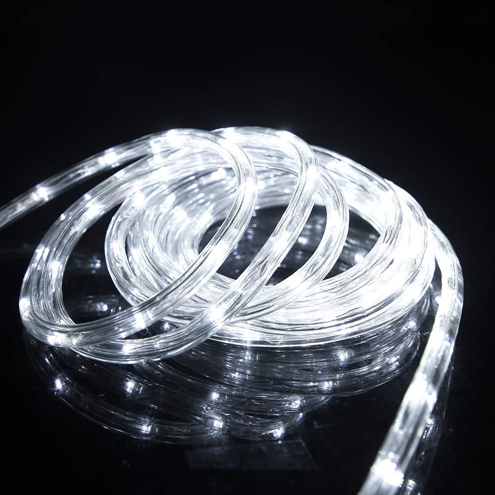 33Ft Led Rope Lights,110V 2 Wire Connectable Christmas Rope Lights Outdoor,240 Led Waterproof Indoor Outdoor White Rope Lights For Deck, Patio, Pool, Camping, Landscape Lighting (Daylight White)