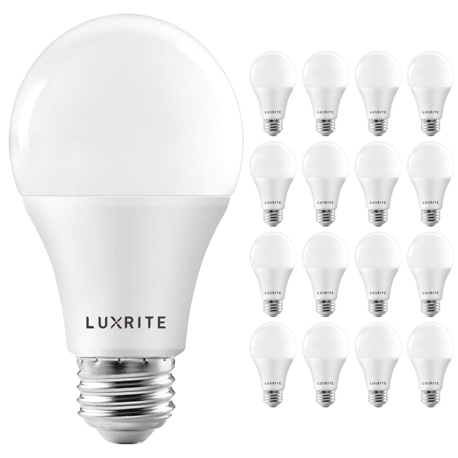 LUXRITE A19 LED Light Bulbs 100 Watt Equivalent Dimmable, 5000K Bright White, 1600 Lumens, Enclosed Fixture Rated, Standard LED Bulbs 15W, Energy Star, E26 Medium Base - Indoor and Outdoor (16 Pack)