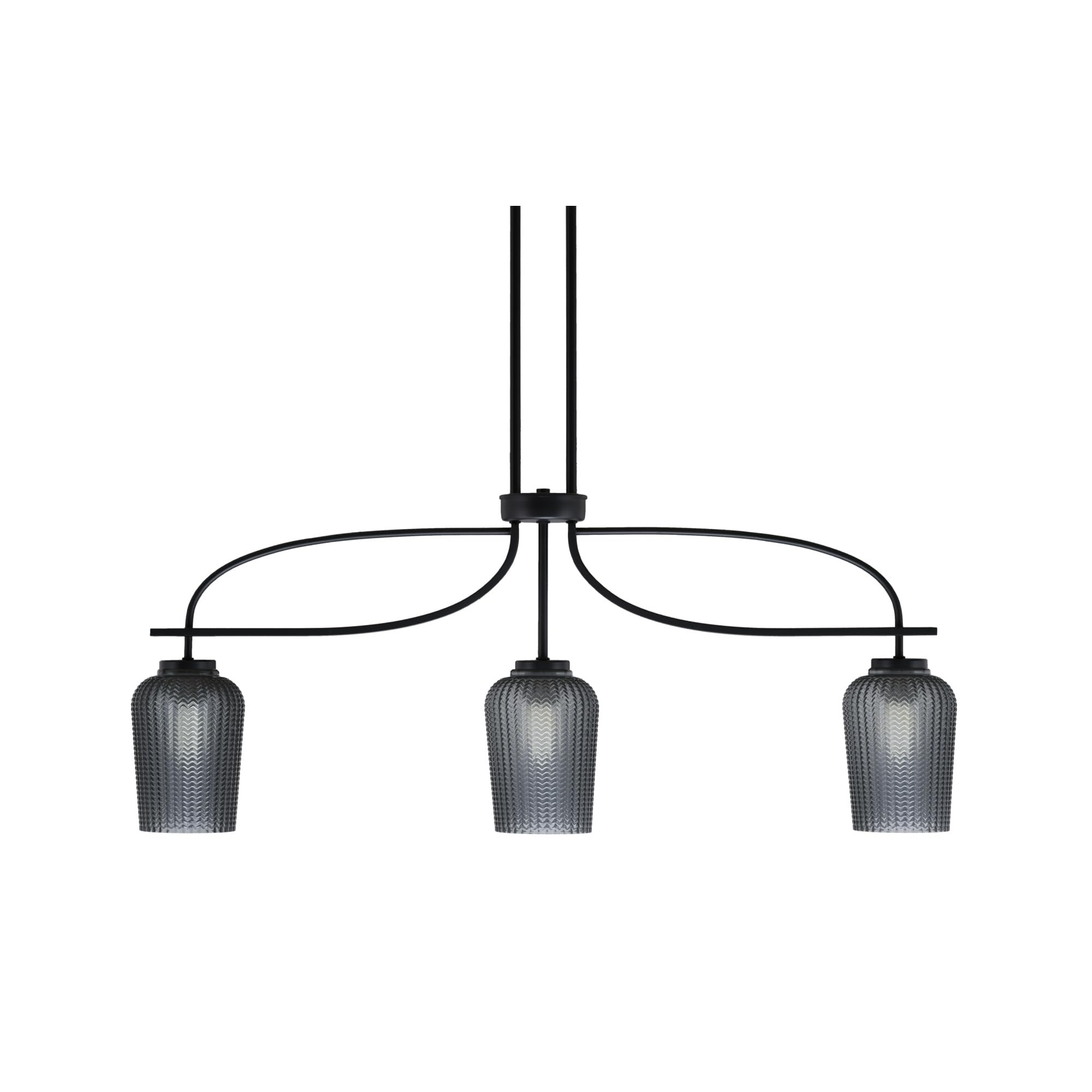 Cavella 3 Light Island Light Shown In Matte Black Finish With 5" Smoke Textured Glass