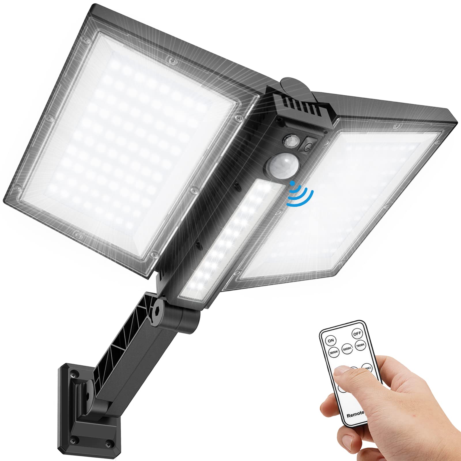 Auzev Solar Street Lights Outdoor Waterproof Solar Power Light for Yard Outside with Motion Sensor & Remote, Exterior Flood Lamp