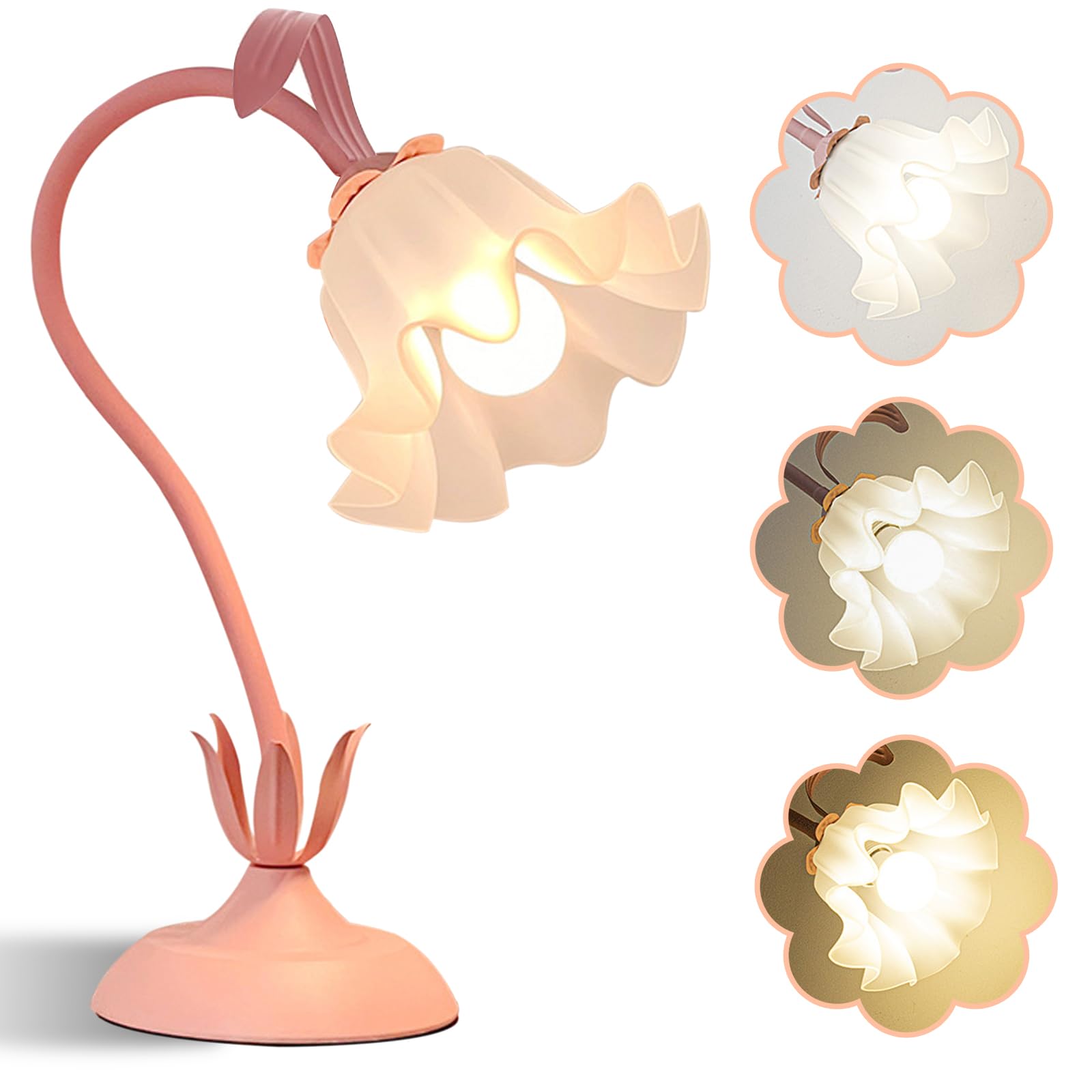 Cute Flower Desk Lamp, Bedside Vintage Flower Lamp with LED Bulb, 3 Colors Temperature Flower Lamp for Bedroom Living Room Desk 