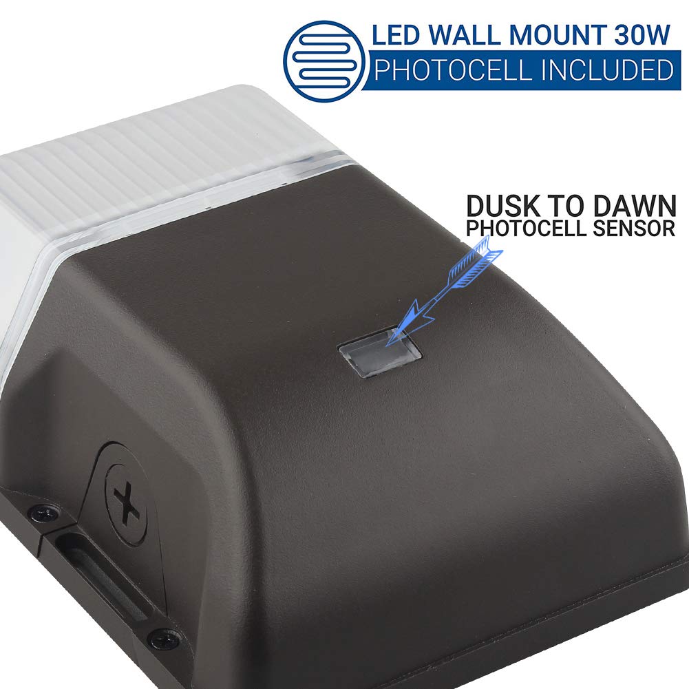 Dephen 30W Led Wall Pack With Photocell, Dusk To Dawn Outdoor Lighting 5000K, 4050Lm Mini Wallpack Light, Ac100-277Vac Ip65 Exte