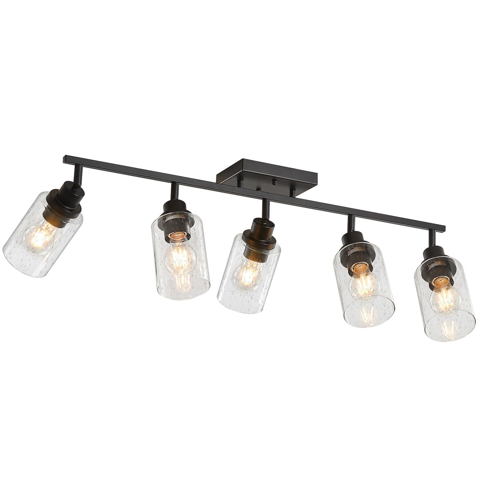 LOUSACE Flexible Track Lighting Kit, Black 5-Light Flush Mount Ceiling Spotlights with Seeded Glass, Bathroom Vanity Lighting Mo