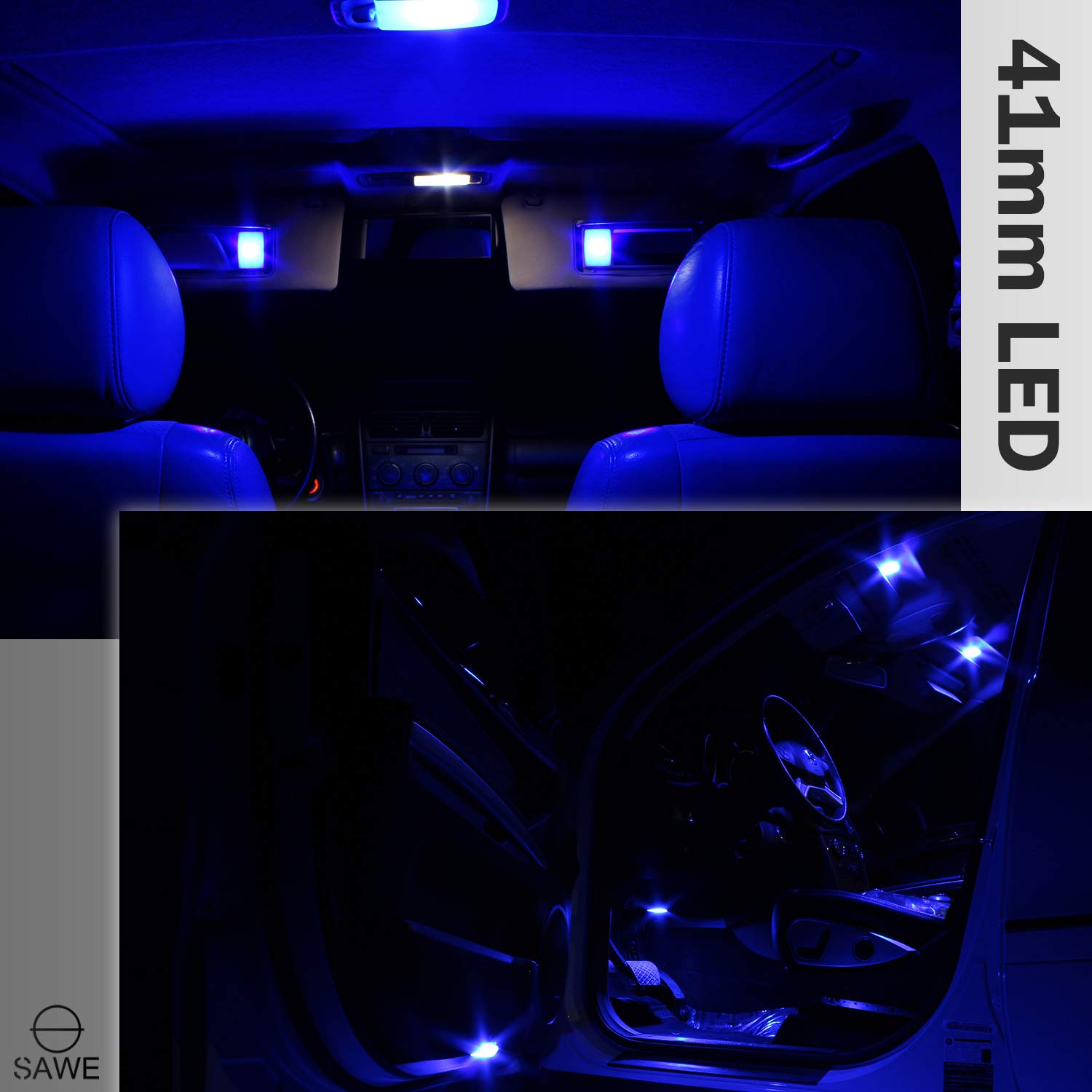 SAWE 6-SMD 5050 Festoon LED Bulbs for Dome Map Light, 42mm, Blue, Pack of 8