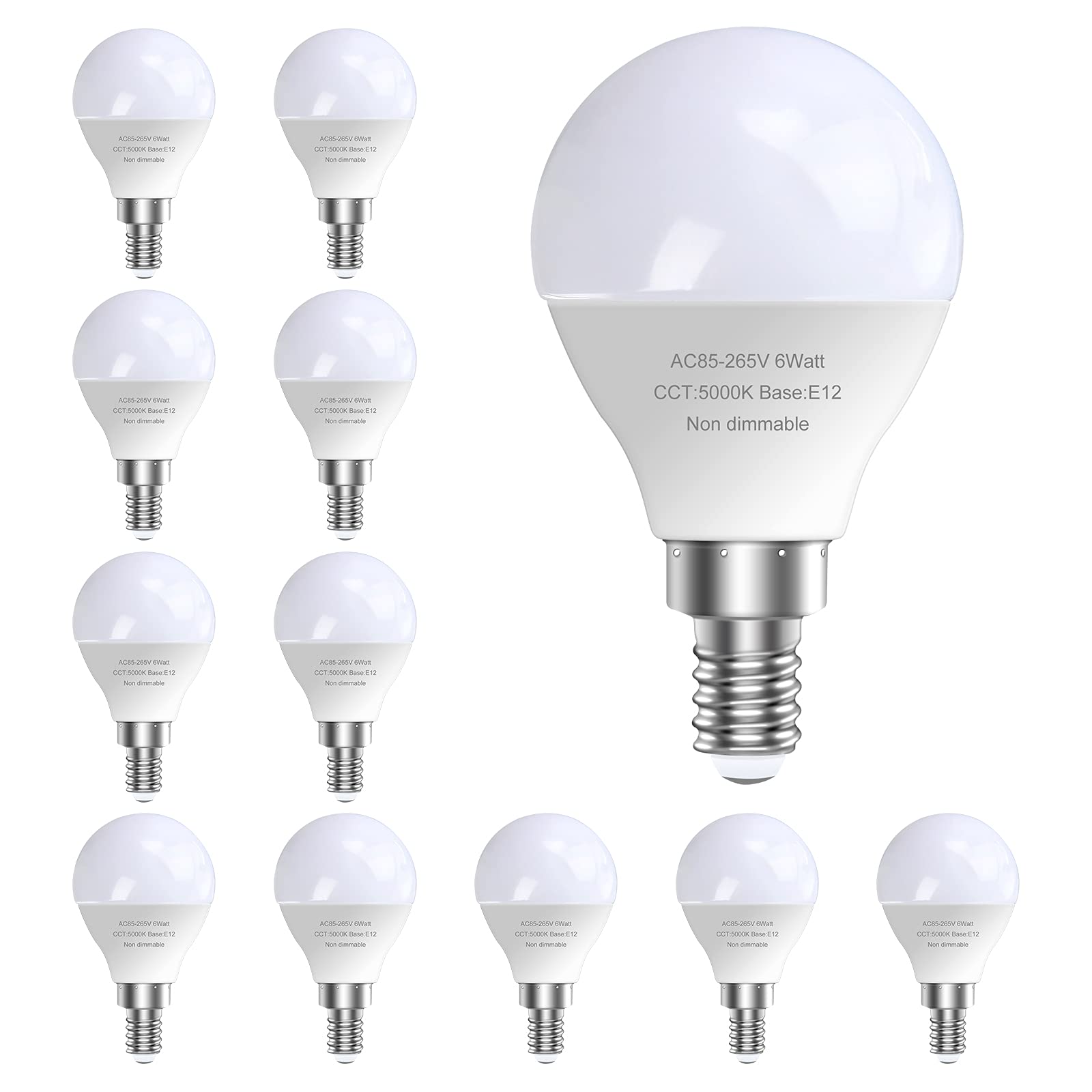 Gosche 12 Pack Bright Ceiling Fan Light Bulbs, 60 Watt Equivalent, 5000K, E12 Led Bulb, A15 Shape Candelabra Base Chandelier Lig