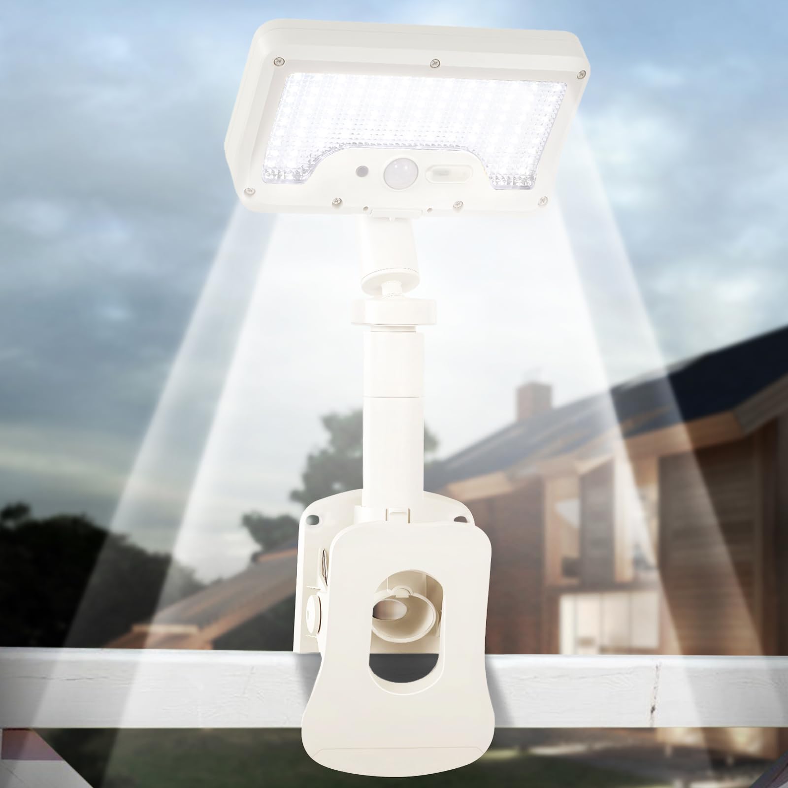 Clip On Solar Lights Outdoor with Motion Sensor  360Rotatable & Vertically Adjustable Solar Fence Lights with 92 LEDs (600 LM  6000 K) IP65 Waterproof Security Light for Deck  Gutter(White  1 Pack)