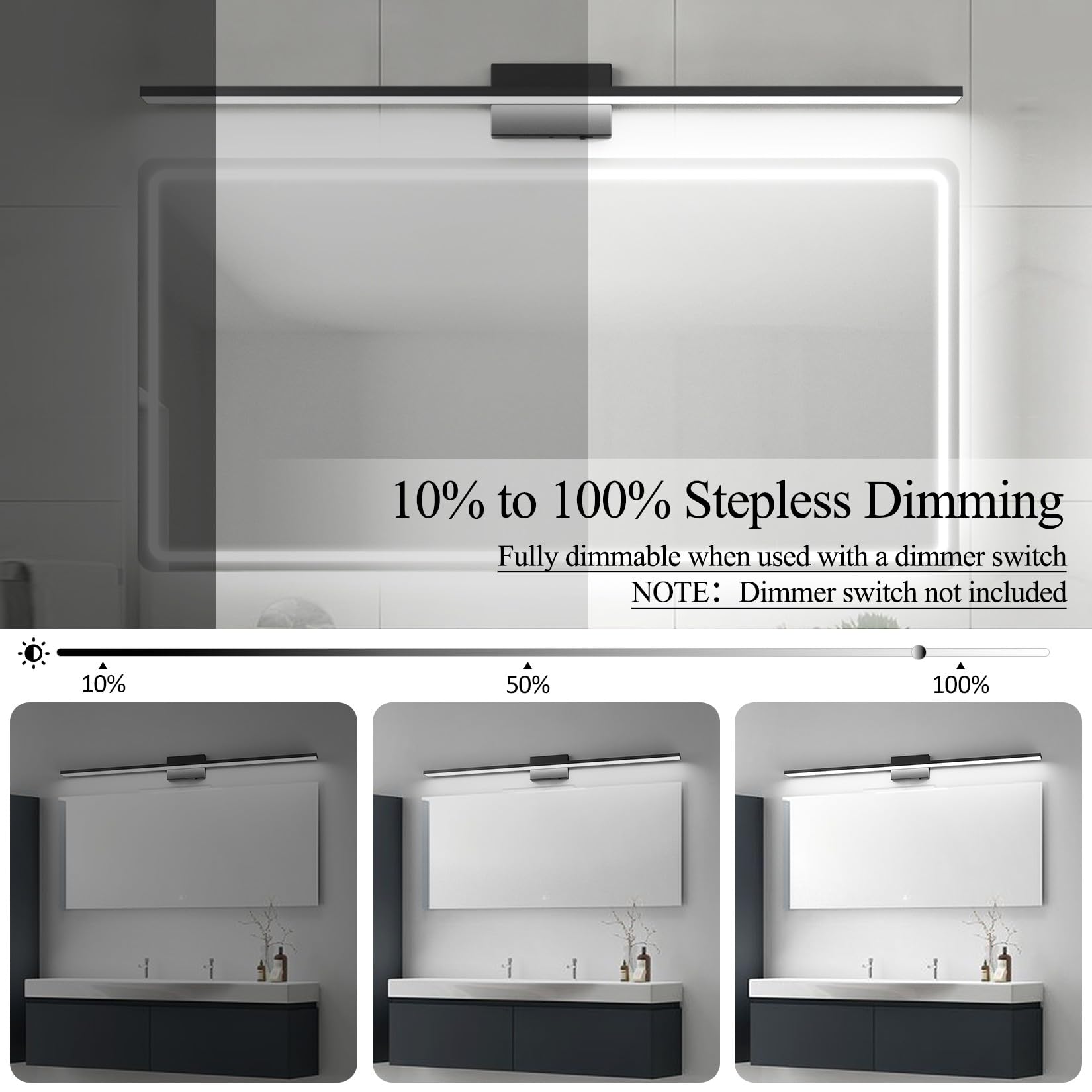 Ralbay Modern Black Vanity Light 36W Acrylic LED 48 Inch 5 Color Temperature for Bathroom Over Mirror Lighting