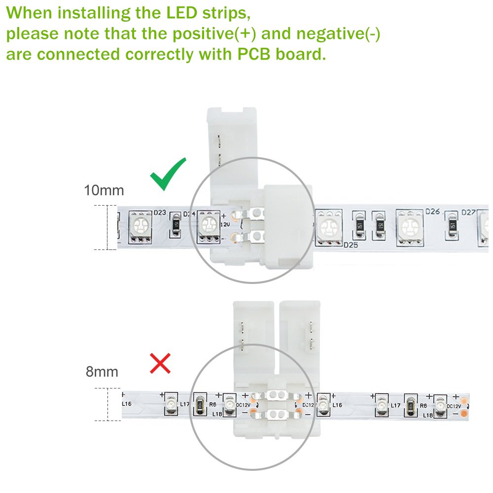 Lightingwill 10Pcs Pack T Shape Solderless Snap Down 2Conductor Led Strip Connector For Quick Splitter Connection Of 10Mm Wide 5