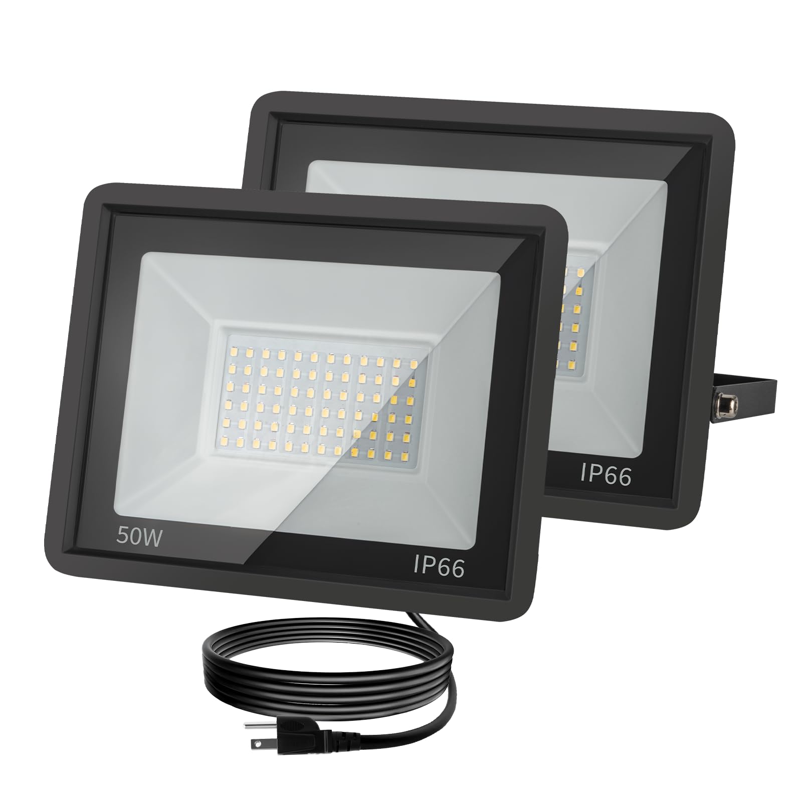 ZHPINGMX 50W LED Flood Light Outdoor, 5000LM Super Bright Floodlight Outside Work Lightwith Plug, 6500K Daylight White LED Flood