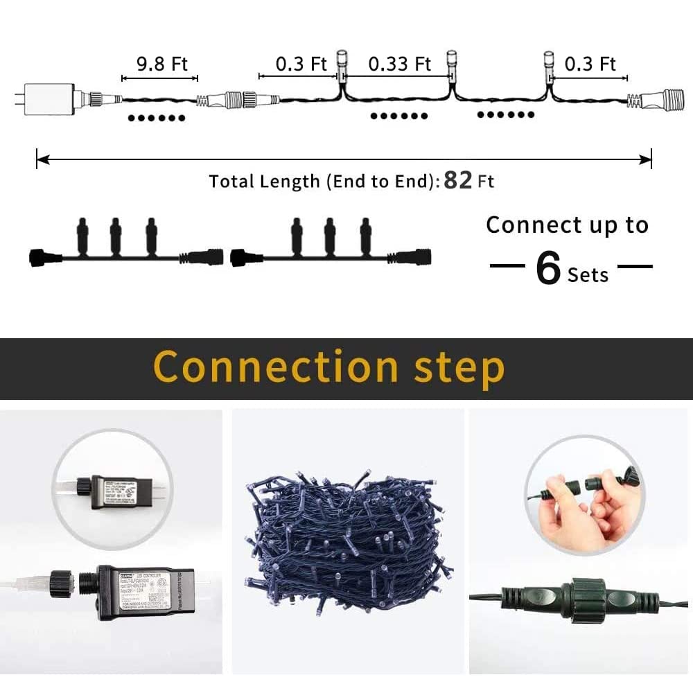 Chritsmas Decoration Outdoor String Lights - 25M/82Ft 220 Leds 8 Modes Memory Function End-To-End Extendable Plug In Waterproof