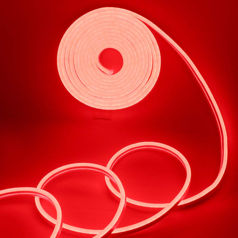 EverBright Red Led Neon Strip Light 12V Silicone Indoor Outdoor 16.4Ft 600SMD Waterproof Flexible for Signboard Bar Home TV Kitc