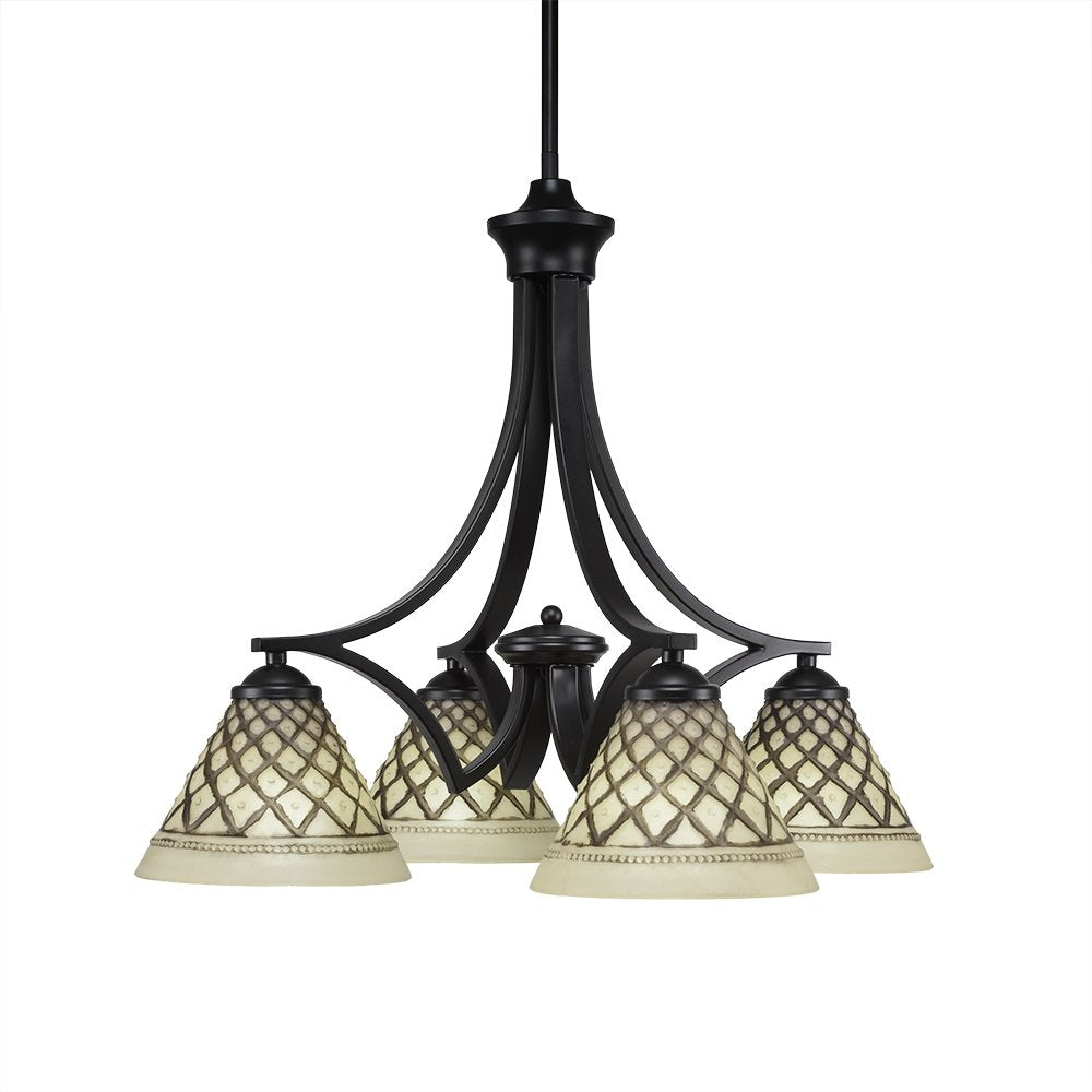 Toltec Lighting 568-MB-7185 Zilo 4 Light Chandelier with Chocolate Icing Glass, 7&quot;, 19.75&quot; x 19.75&quot; x 19.25&quot;, Matte Black