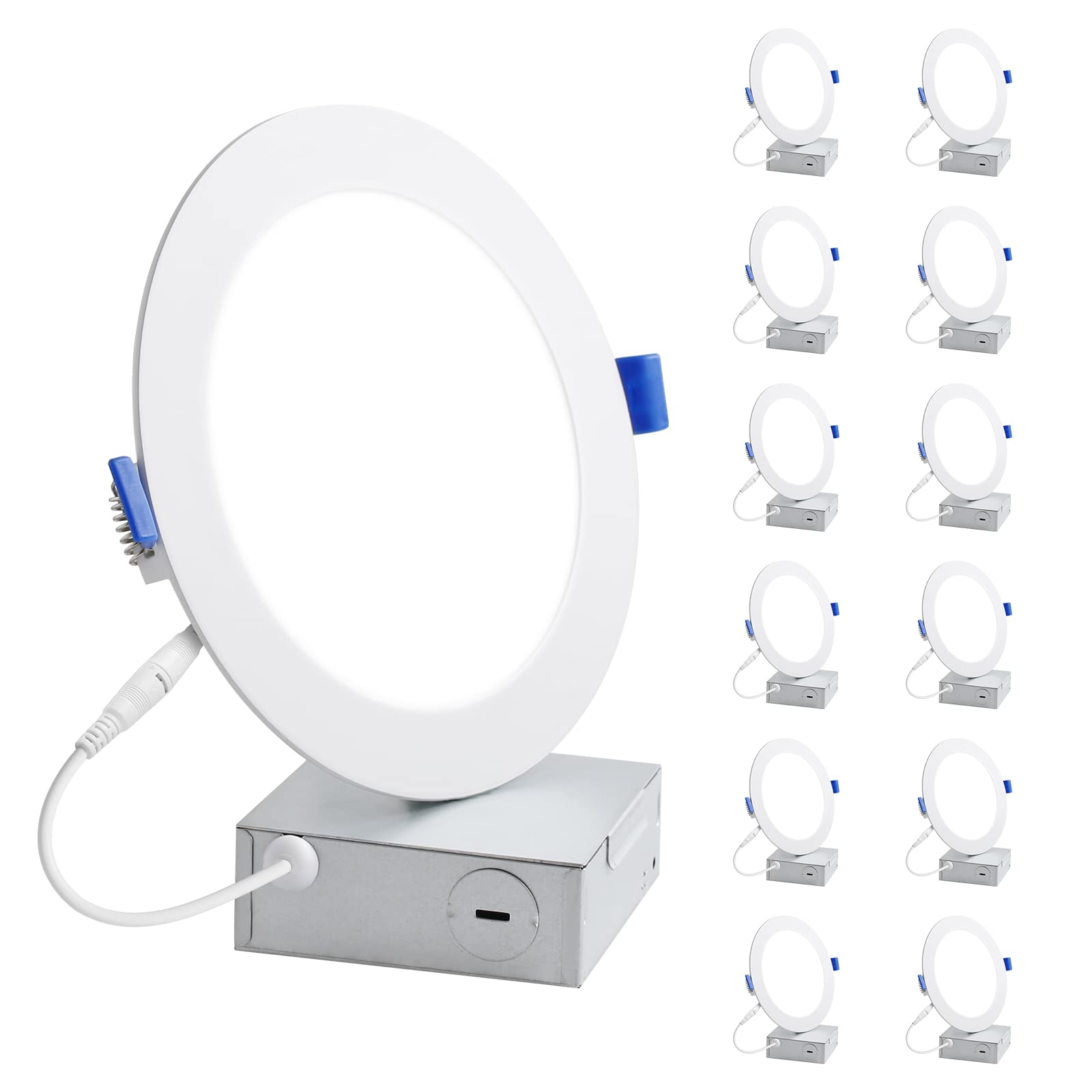 Lepro 12 Pack 4 inch Canless LED Recessed Light Ultra-Thin, Dimmable Downlight 5000 Kelvin Daylight with Junction Box, 750 Lumen
